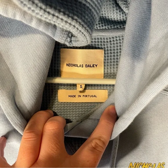 Nicholas Daley Paneled Stripe-Trim Hoodie Blue Waffle Knit Unisex - Picture 7 of 8